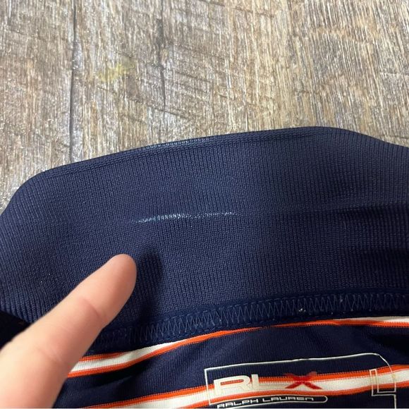 RLX Ralph Lauren Polo Shirt Mens Large Blue Orange Striped Golf Performance - Picture 4 of 9